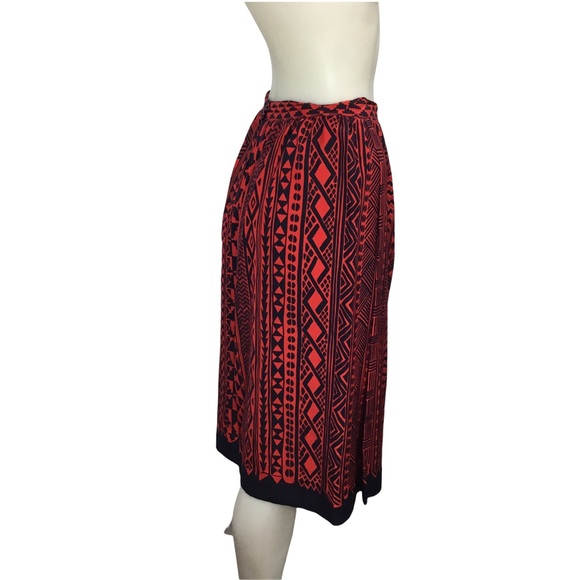 LANVIN Paris Women's Vintage Red/Navy 100% Silk Midi Skirt *No Size* - Picture 4 of 8